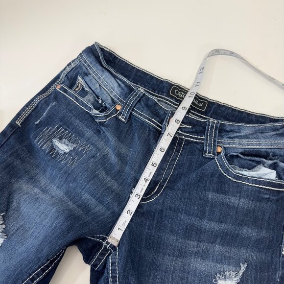 Cato Premium Women SZ 10P Distressed Bootcut Jeans With Embroidered Back Pockets - Picture 7 of 16